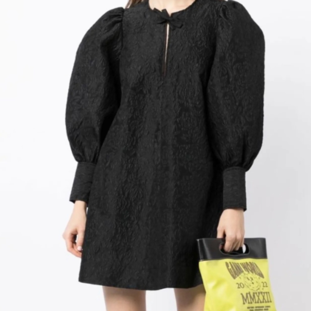 GANNI jacquard organza mini dress black 34 (XS 0)